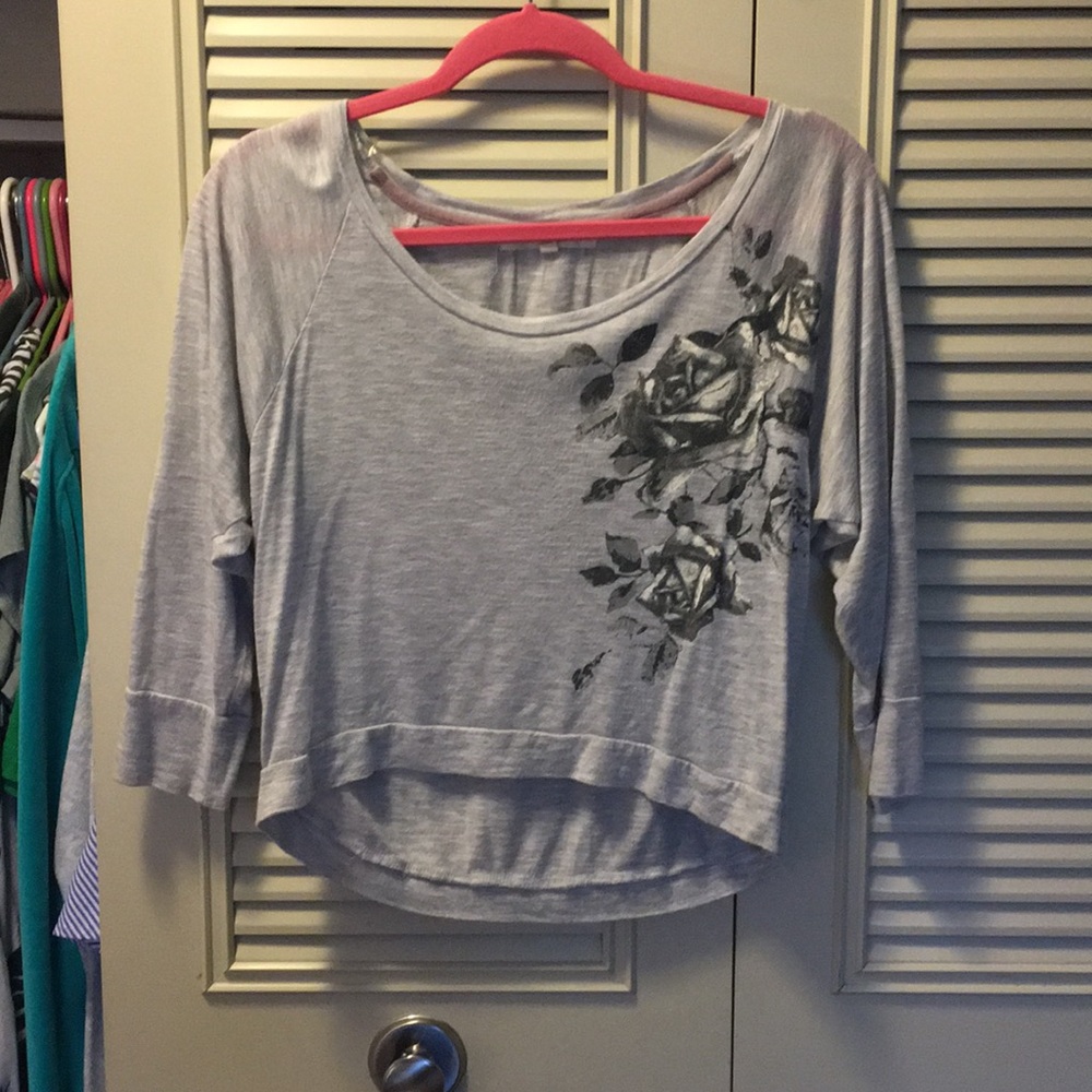 Grey Floral Half Sleeve Crop Top